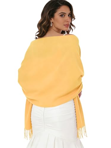 Sumolux Scarf for Women Pashmina Shawls Wraps for Evening Dresses Wedding Bridesmaid Gifts Winter Warm Soft Scarves - color: Yellow