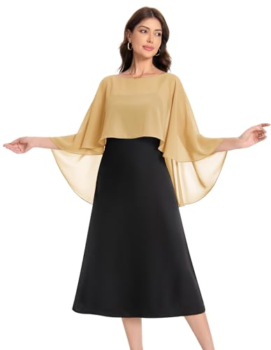 Baoqiya Women's Capelet Shawls and Wraps for Evening Dresses Soft Bridesmaid Shawl Chiffon Cape Wedding Cover Up - color: Gold