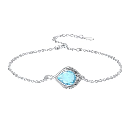PELOVNY Celtic Knot Bracelet for Women 925 Sterling Silver Infinity Gemstone/Birthstone Bracelets Birthday Christmas Jewelry Gifts for Mom Daughter Wife - color: 02-Filigree-March Birthstone