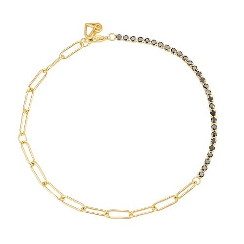 CAITLYNMINIMALIST Dainty Classic CZ Diamond 18K Gold Silver Adjustable Tennis Bracelet for Women Gift for Her - color: 18K Gold Black