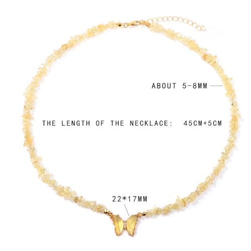 Bohemian Crystal Butterfly Necklaces Stress Relief Anxiety Yoga Pendant,Healing Natural Stone Mantra Choker for Women Teen Girls Friendship Birthday Mothers Day Gift Summer Beach Jewelry - color: Tiger Eye
