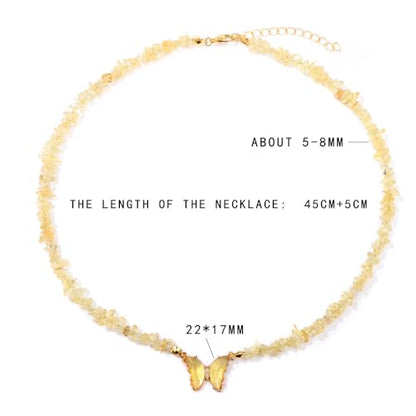 Bohemian Crystal Butterfly Necklaces Stress Relief Anxiety Yoga Pendant,Healing Natural Stone Mantra Choker for Women Teen Girls Friendship Birthday Mothers Day Gift Summer Beach Jewelry - color: Tiger Eye