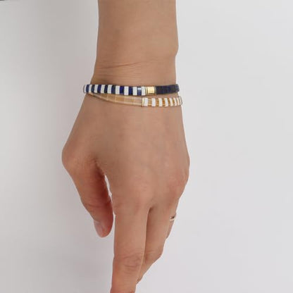 Tila Beaded Stretch Strand Bracelets for Women, Cute Boho Stackable Handmade Colorful Mixed Flat Square Beads Elastic Beach Surfer Bracelet Trendy Jewelry Friend Gift - color: 0901B