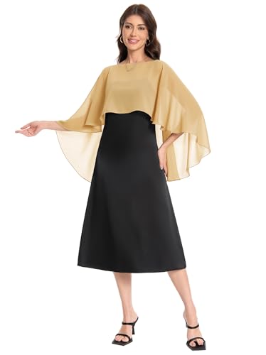 Baoqiya Women's Capelet Shawls and Wraps for Evening Dresses Soft Bridesmaid Shawl Chiffon Cape Wedding Cover Up - color: Gold