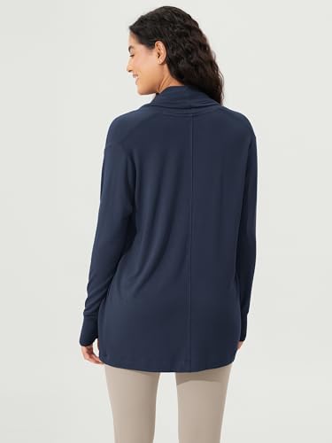 ODODOS Women's Drape Open Front Cardigans Cozy Soft Long Sleeve Casual Wrap Outerwear with Pockets Thumb Hole - color: Navy, size: X-Small