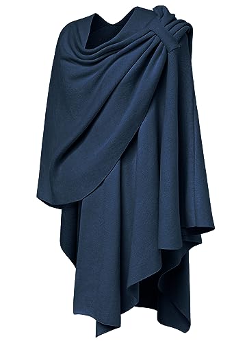 PULI Womens Large Cross Front Poncho Sweater Wrap Topper Knitted Elegant Shawls Cape for Fall Winter - color: 1-dark Slate Blue