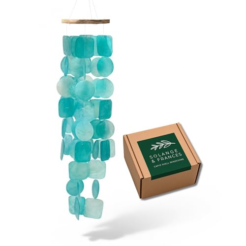 Solange & Frances Wind Chimes for Outside. Capiz Shell Wind Chime Outdoor Decor. Unique House Decor and Birthday Gifts for Women. Ideal Gifts for Women Who Have Everything - color: Turquoise