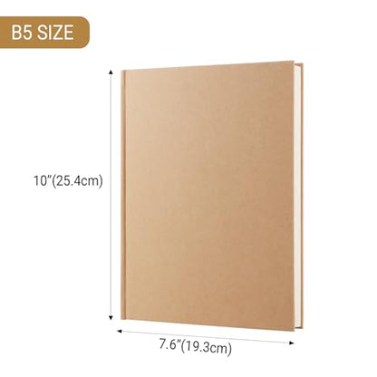 zmybcpack 3 Pack B5 Blank Notebook Journals 7.6" x 10", 160 Pages/80 Sheets, UnlinedHardcover Sketchbook Kraft Travel Journal for College, School, Office - size: 7.6" x 10"（3 pack）