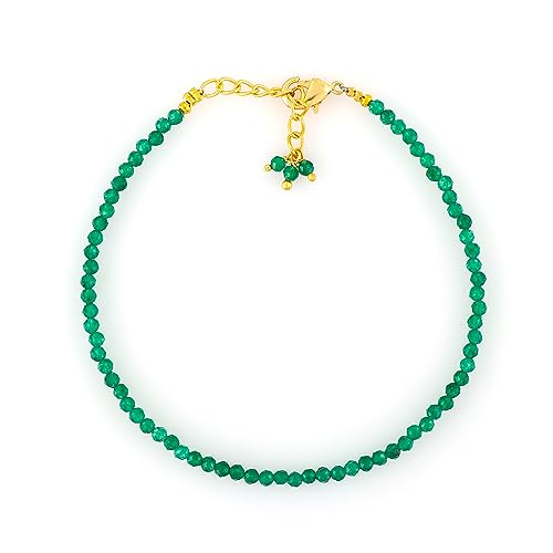 Natural Gemstone Beaded Bracelet, Microfaceted Crystals, Handmade Dainty Jewelry, Bohemian Plated Bracelet-Gift - style: Green Jade
