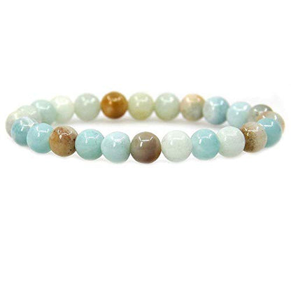 Angelstones Handmade Natural Healing Gemstone 8mm Round Beads Stretch Crystal Bracelet 7 Inch Unisex - color: Multicolor Amazonite