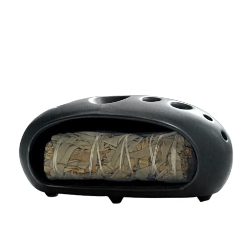 3 in 1 Palo Santo Holder for Sage Bundles Cone Incense, Handcrafted Ceramic Incense Burner Holder Ash Catcher with Chimney, Smudge Bowl for Yoga Meditation Home Decor (Multi - Porous Black) - color: Multi - Porous Black
