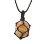 Crystal Tumbled Stone Pendant Necklace for Women Knotted Net Bag Leather Necklace Yoga Meditation Jewelry Gifts - color: Crazy Agate