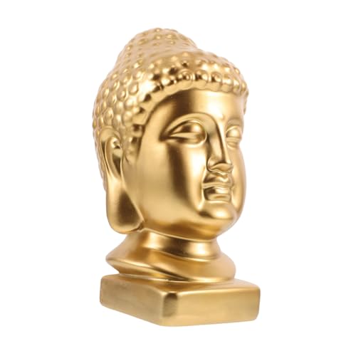 Zerodeko Resin Buddha Head Figurine Zen Decor for Home Feng Shui Decor Asian Art Statue - color: Golden