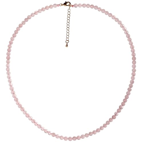 Simple Choker Necklace for Women Real Stone and Crystals Necklaces 4mm Beaded Choker Jewelry Meditation Gift for Women (16"+2") - style: Rose quartz