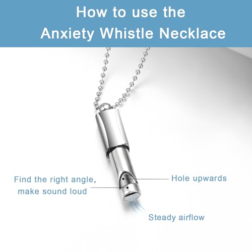 Anxiety Whistle Frequency Healing Devices Mindfulness Breathing Necklace Meditation Stress Relief Tuning Tool Outdoor Emergency Life Saving Tools Jewelry Gift for Women Men - color: Steel
