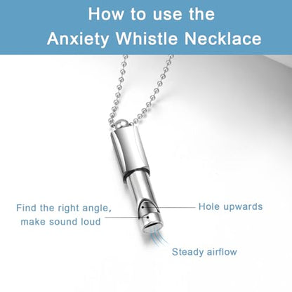 Anxiety Whistle Frequency Healing Devices Mindfulness Breathing Necklace Meditation Stress Relief Tuning Tool Outdoor Emergency Life Saving Tools Jewelry Gift for Women Men - color: Steel
