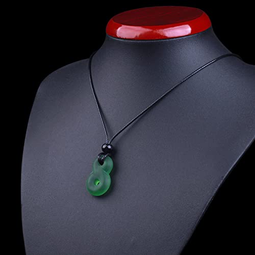 Infinity Necklace - Sea Glass Jewelry - Positive Vibes Collection - Cute Meditation Crystals - Spiritual Gifts for Yoga Lovers - High Vibration Tibetan Symbols - Cool and Trendy Good Luck Amulets - color: Bottle Green Sea Glass Necklace