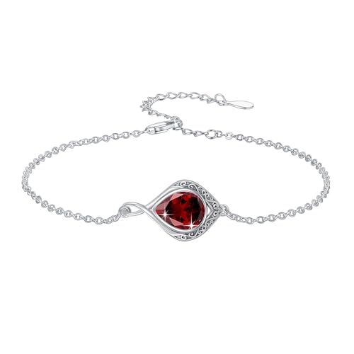 PELOVNY Celtic Knot Bracelet for Women 925 Sterling Silver Infinity Gemstone/Birthstone Bracelets Birthday Christmas Jewelry Gifts for Mom Daughter Wife - color: 02-Filigree-January Birthstone
