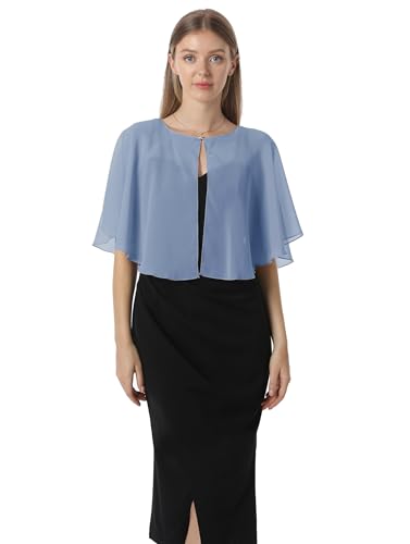 Chiffon Capelet Soft capes Shawls and Wraps for Evening Dress Wedding Cape 1920s shawl accessories for women - color: Dusty Blue