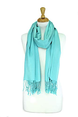 Luxurious Pashmina Feel Scarf & Shawl - Soft Solid Color Wrap for Weddings, Evening Dresses, Gifts - color: Aqua Blue