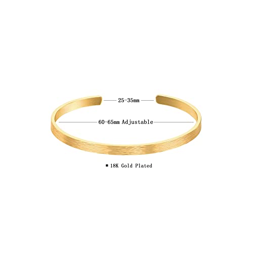 POTESSA 18K Gold Plated Cuff Bracelets Adjustable Dainty Bangle Handemade Jewelry for Women - style: Brushed