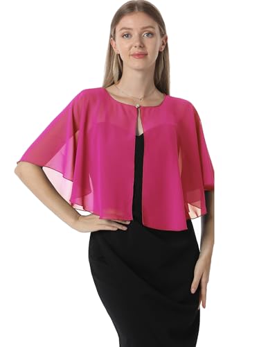 Chiffon Capelet Soft capes Shawls and Wraps for Evening Dress Wedding Cape 1920s shawl accessories for women - color: Hotpink