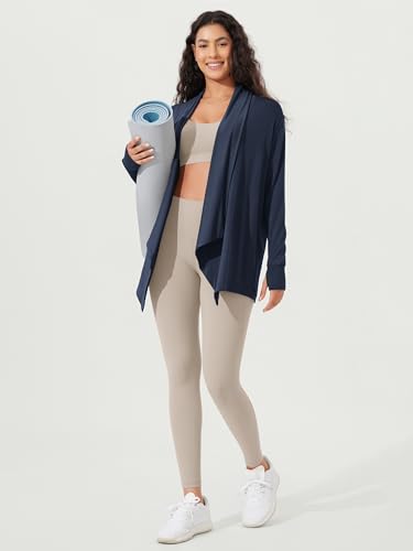 ODODOS Women's Drape Open Front Cardigans Cozy Soft Long Sleeve Casual Wrap Outerwear with Pockets Thumb Hole - color: Navy, size: X-Small