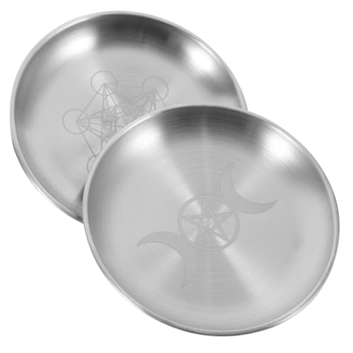 Happyyami 2pcs Pentagram Metal Candle Holders Versatile Altar Trays for Rituals Offering Bowls and Home Decor Sturdy Tealight Holder Plates for Ceremonies and Storage - color: Silver