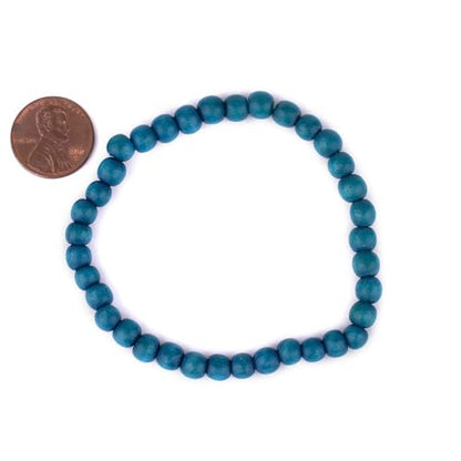 Wood Bead Bracelet - color: Aqua Blue, size: Small Beads