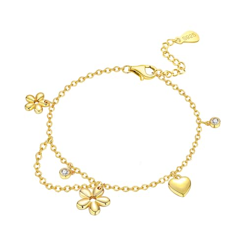 Women's 925 Sterling Silver Bracelet, Non Tarnish 18K Gold Plated Bracelets for Women, Dainty Chain Simple Jewelry Cute Handmade Minimalist for Gift - color: Golden | Floret Love