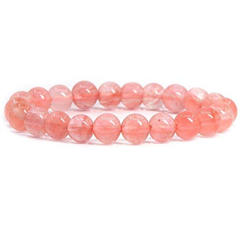 Angelstones Handmade Natural Healing Gemstone 8mm Round Beads Stretch Crystal Bracelet 7 Inch Unisex - color: Cherry Quartz