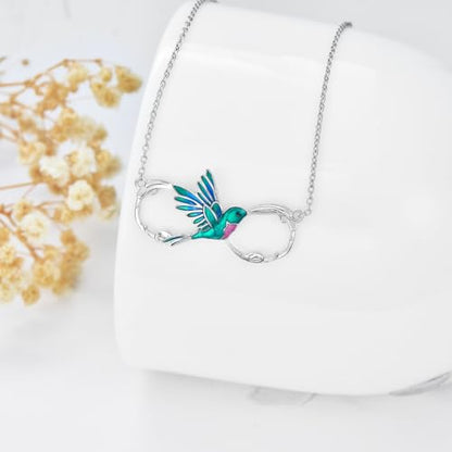 Hummingbird/Phoenix/Owl/Dove/Flamingo/Raven/Blue Jay/Cardinal/Peacock/Eagle/Parrot/Robin Necklace for Women 925 Sterling Silver Bird Pendant Necklace Animal Jewelry Gift for Mother Wife - style: Infinity Hummingbird Necklace