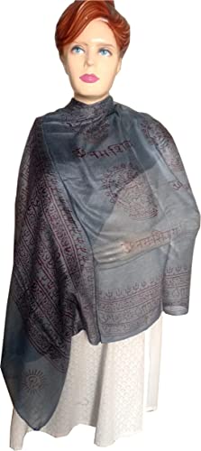 KVR Hindu Pooja Religious Cotton Indian prayer scarf with OM Krishna Ganesha Shiva Nataraja yoga spiritual auspicious prints - color: Grey-natraja-2