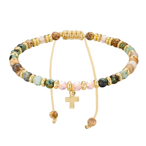 Beaded Bracelets for Women, Colorful Gemstone Natural Stone Boho Rainbow Bracelet - Adjustable Unique Energy Birthday Inspirational Jewelry Gifts for Her Friends Mom Sisters Friendship (1 Pack)