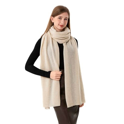 Cashmere Wrap Soft Knitted Scarf Stole for Women Airplane Travel Blanket Shawl 87x28 IN Extra Large Pashmina - color: Beige