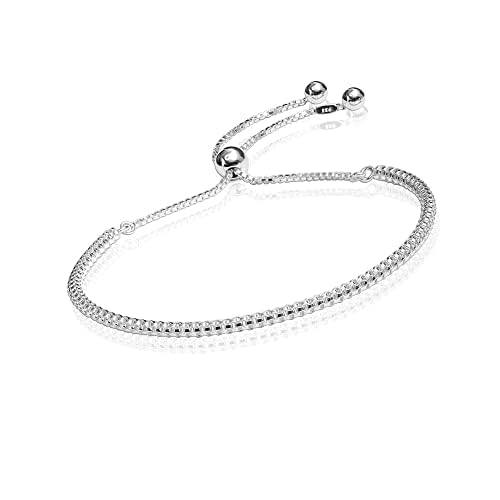 LeCalla 925 Sterling Silver Bracelets for Women | Italian Handmade Adjustable Sliding Bolo Bracelet Jewelry | Lightweight Adjustable Silver Chain Bracelet for Women | Hypoallergenic Jewelry Gifts - style: Venetian Chain