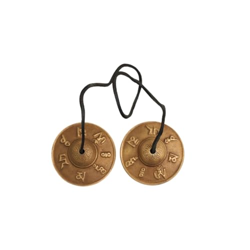 Tibetan Tingsha Cymbals Meditation Chime Bells, 6.3 cm with Tibetan Cloth Bag, Embossed Om Mani Padme Hum Symbols, Traditional Percussion Instrument for Meditation, Yoga, and Sound Healing - color: OM Mane Padme Hum Symbols