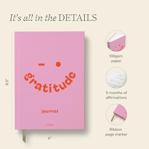 Papier Gratitude Attitude Journal - Pink Hardcover | Daily Prompts, Morning & Evening Manifestation & CheckIn | Undated Planner | For Affirmation, Reflection, Mindfulness & Meditation | Self Care Gift