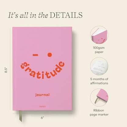 Papier Gratitude Attitude Journal - Pink Hardcover | Daily Prompts, Morning & Evening Manifestation & CheckIn | Undated Planner | For Affirmation, Reflection, Mindfulness & Meditation | Self Care Gift