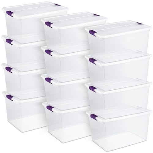 Sterilite 66 Qt ClearView Latch Storage Box, Stackable Bin with Latching Lid, Organize Clothes, Blankets, Items in Closet, Clear Base and Lid, 12-Pack - size: 12 Pack, style: 66 Quart