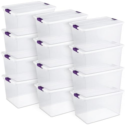 Sterilite 66 Qt ClearView Latch Storage Box, Stackable Bin with Latching Lid, Organize Clothes, Blankets, Items in Closet, Clear Base and Lid, 12-Pack - size: 12 Pack, style: 66 Quart