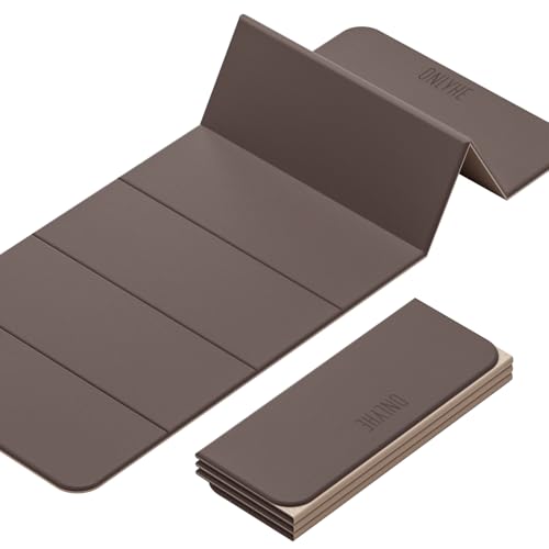 Foldable Yoga Mat Exercise Mat for Home Workout, Comfortable and Durable, 8mm Thick Portable Folding Mat, Non-Slip, Pilates Mat Thick, Outdoor Use, Meditation, Travel, Camping (71"x24" x 0.3") (Milk Coffee + Black) (Brown+Black) - color: Light brown + Bei
