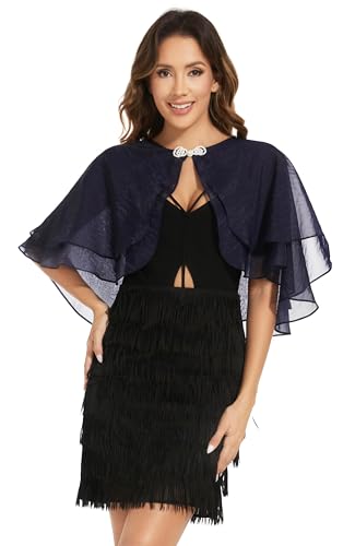 Women's Sheer Tencel Shawls and Wraps for Evening Dresses Soft Wedding Cape Lightweight Bridesmaid Scarves Cover Up - color: Navy