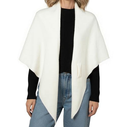 RIIQIICHY Shawl Wrap Women Pashmina Triangle Cape Knit Sweater Scarf for Fall Winter Fashion Accessory - color: Ivory