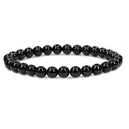 Angelstones Handmade Natural Healing Gemstone 6mm Round Beads Stretch Crystal Bracelet 7 Inch Unisex - color: Black Tourmaline