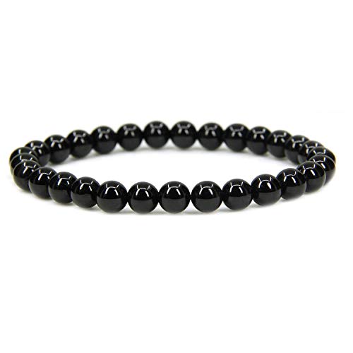 Angelstones Handmade Natural Healing Gemstone 6mm Round Beads Stretch Crystal Bracelet 7 Inch Unisex - color: Black Tourmaline