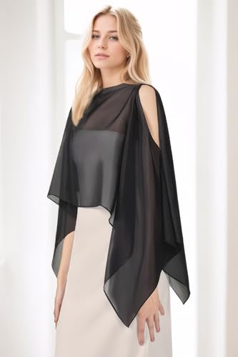 Coucoland Shawl Wraps for Women Sheer Chiffon Shawl Elegant Soft Wraps for Evening Dress Wedding Party - color: Black