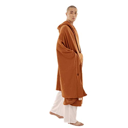 ZanYing Meditation Buddhist Hooded Cotton Cloak Winter Oversize Coat - color: Dark Orange, size: X-Large