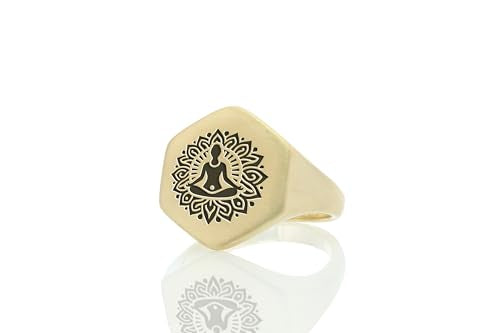 Engraved Yoga Signet Ring - Zen Meditation Gold Jewelry - 14k Bold Statement Ring