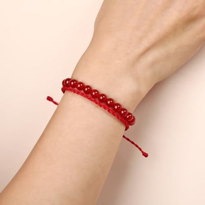 QOGIR 2pcs Handmade Healing Bracelet, Natural Gem Stone Crystal Elastic Bracelet - color: Carnelian(Vitality and Energy), size: 6mm